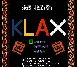 Klax title screen for NES
